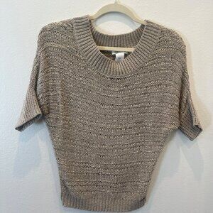 Hang Ten Women’s Knit Sweater Short Sleeves Open Knit Beige Pullover Top Small